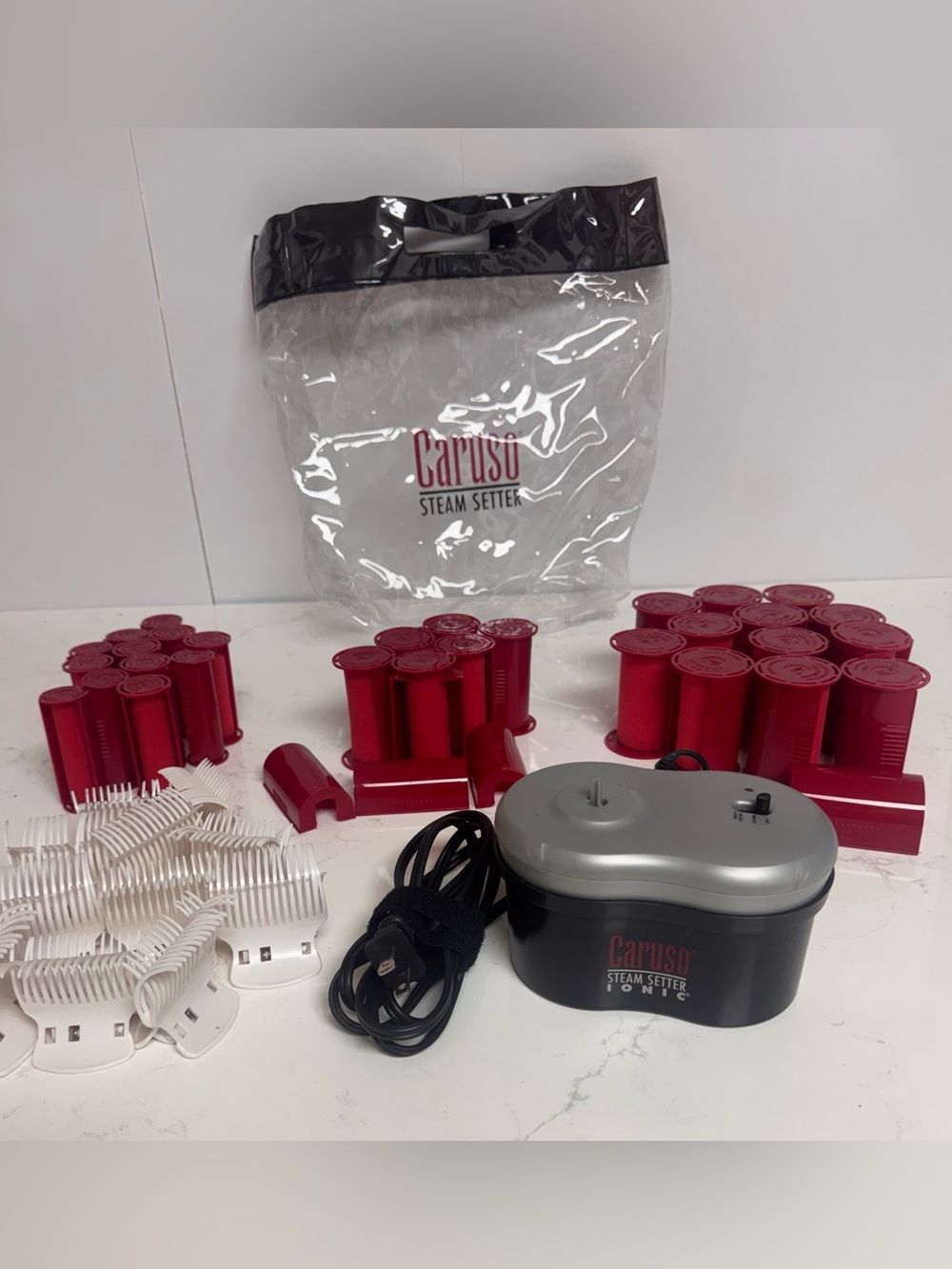 Caruso Ionic Steam Setter Hair Rollers Curlers Clips Bag Tested Working